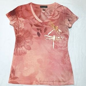APPROPRIATE BEHAVIOR Women's floral tshirt w/gold